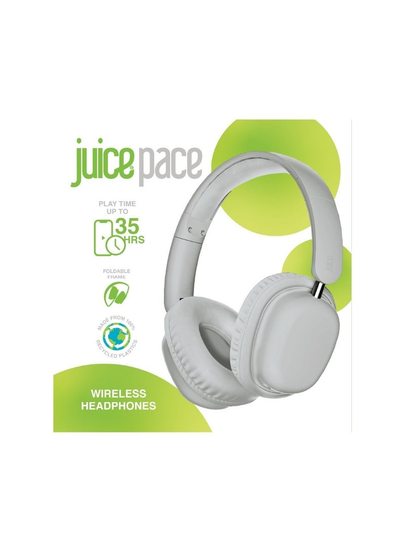 جوس سماعات رأس لاسلكية Juice Cans Pace فوق الأذن - وقت تشغيل يصل إلى 35 ساعة، قابلة للطي، مؤشر بطارية LED، وسائد أذن ناعمة مبطنة، شحن سريع لمدة ساعتين - رمادي - Image 5